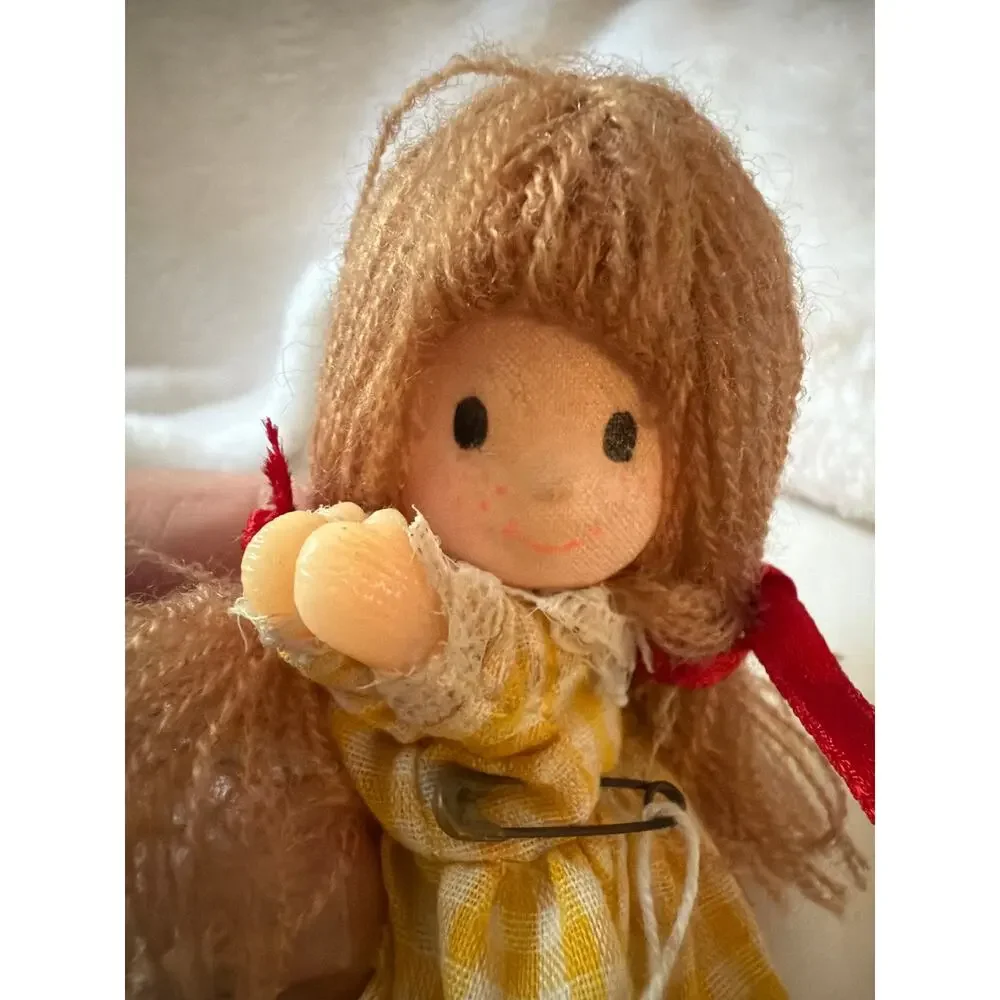 Vintage Clip-On Hugger Doll Made in Korea Yarn Hair Yellow Dress Plush Toy 8
